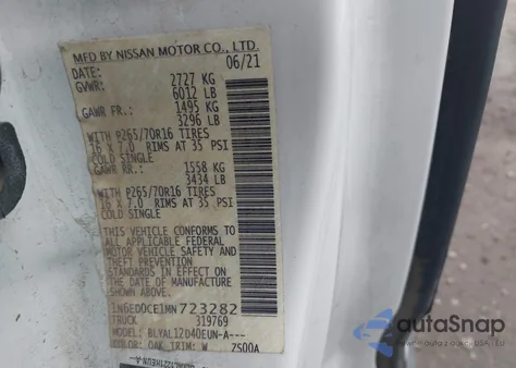 2021 Nissan Frontier King Cab S 4X2 z USA, uszkodzony, nr VIN 1N6ED0CE1MN723282